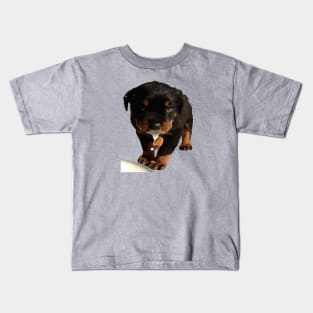 Cute Rottweiler Puppy Lapping Milk Kids T-Shirt